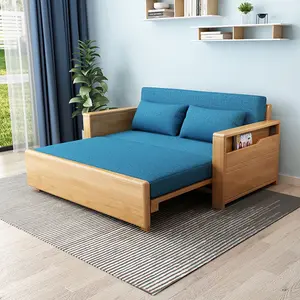 现代可调伸缩实木沙发床实用家具家庭办公酒店客厅布艺材料