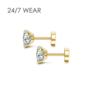Pendientes de Acero Inoxidable con Circonita Cúbica, Hipoalergénicos, de Acero Quirúrgico, Diseño Plano para Perforaciones de Cartílago, para Mujer - Product Image 5
