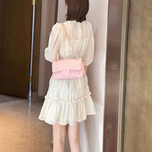 Minivestido plisado de gasa <span class=keywords><strong>transparente</strong></span> blanco de <span class=keywords><strong>manga</strong></span> media para mujer a la moda veraniega personalizado al por mayor - Product Image 4