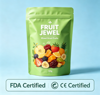 Op maat gemaakte staande ritssluitingszak van PET PE, hersluitbaar, voor gedroogd fruit, met gravure-digitaal drukwerk, kleine minimale bestelhoeveelheid voor het bewaren van snacks