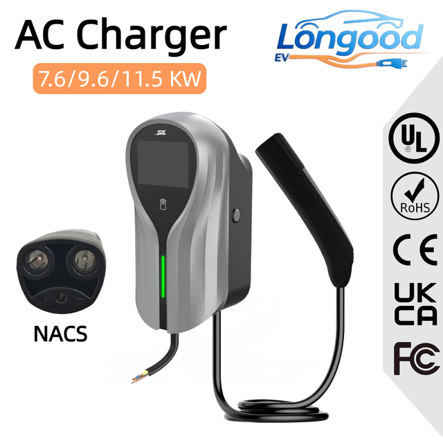 WiFi APP 4G OCPP NACS AC EV Wallbox Charger 7.6KW -9.6KW- 11.5KW Screen Display IP65