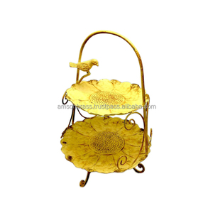 Présentoir à cupcake Design classique fait à la main support en métal à 2 niveaux support à Dessert thé fruits assiette de mariage fête - Product Image 1