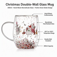 Mug en verre à double paroi Kingze pour Noël, 300 ml, en borosilicate soufflé à la main, pour la maison, le bureau et les fêtes