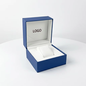 Caja de Cuero PU Azul para un Solo Reloj/Joyería, Directo de Fábrica, con Impresión de Logotipo Personalizado, Incluye Almohada de Terciopelo - Product Image 2