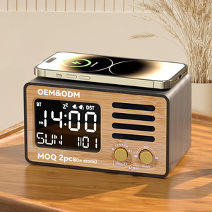 Phòng Ngủ LED Hiển Thị Ban Đêm Bảng Phí Trạm Kỹ Thuật Số Tre Mặt Bàn Gỗ Bằng Giọng Nói Cạnh Giường Ngủ Đồng Hồ Báo Thức Với Bộ Sạc Không Dây - Product Image 1