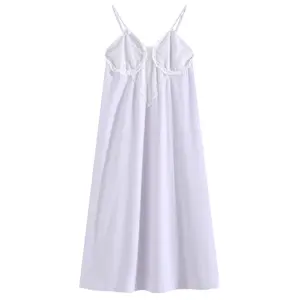 Halter nightdress nữ mùa hè pháp Sexy Ren tinh khiết dài đồ ngủ váy với ngực pad có thể được mặc bên ngoài nhà Bông