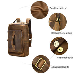 Sac à dos vintage en cuir véritable Crazy Horse, sac à dos étanche pour hommes, grande capacité, voyage en plein air, fermeture à glissière en polyester - Product Image 6