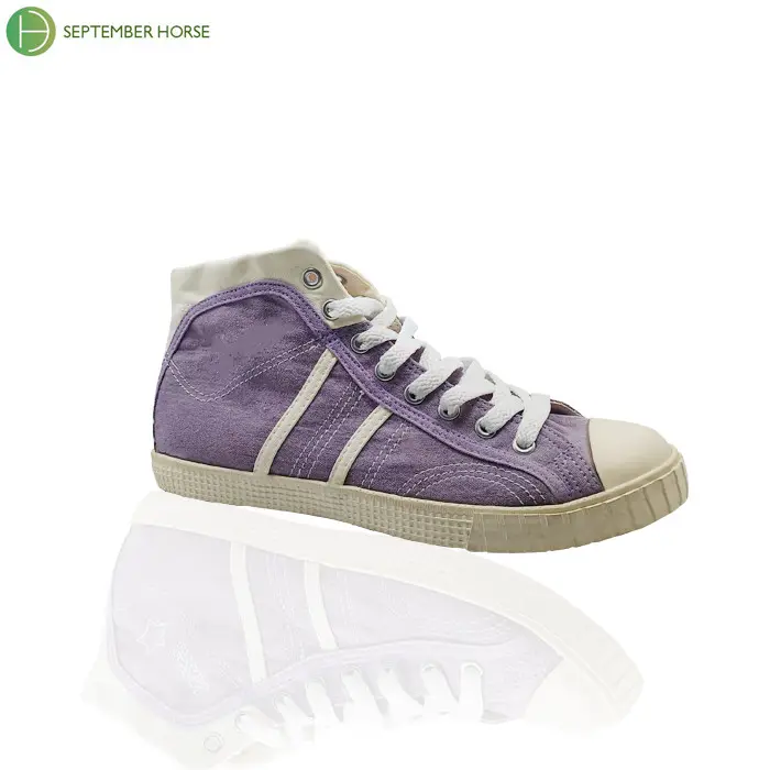 Purple Washed Canvas Women Flat Casual Comfortable Rubber Durable Vulcanized Canvas shoes