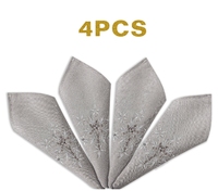 OWENIE flocons de neige paillettes de soie argent brodées décoration de table de dîner tissu personnalisé serviettes de noël ensemble de 4