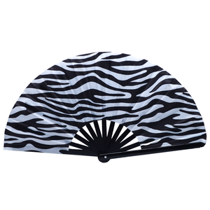 Grand éventail pliant en bambou de 13 pouces à imprimé zèbre pour festivals de musique <span class=keywords><strong>techno</strong></span> et spectacles de soirées EDM - Product Image 2