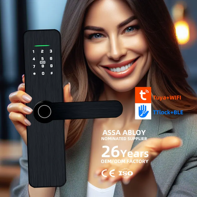 Huella digital Sin llave Alarma antirrobo Touch ID Panel digital Smartlock Manija de la puerta de la habitación con cerradura de llave