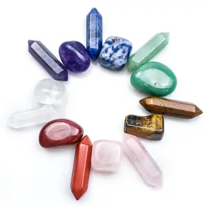 Piedras curativas de cristal en caja de papel, piedras curativas de cristal de amatista, punto de cuarzo rosa, chakras, piedras preciosas curativas, venta al por mayor