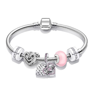 Bracciali Portafortuna in Cristallo e Argento per Donne e Ragazze, <span class=keywords><strong>Bracciale</strong></span> Originale con Perline e Catena a <span class=keywords><strong>Serpente</strong></span>, Gioielli Regalo - Product Image 1