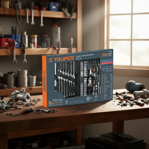 Ensemble d'outils mécaniques mixtes Truper de 119 pièces avec outils en acier au chrome-vanadium, système à cliquet et coffret rigide pour les réparations domestiques - Product Image 2