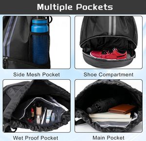 Sports <b>Drawstring</b> <b>Backpack</b> with Shoes Compartment, String Gym Bag with Wet Proof Pocket for Basketball, Soccer - Product Image 4