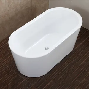 Witte Eenvoudige Ovale Diepe Massieve Afvoer Glossy Huis Acryl Bad Binnenbadkamer Vrijstaande Badkuip