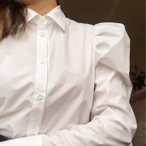 Blusa Elegante de Gasa Blanca con Volantes y Mangas de Campana para Mujer, Tallas Grandes, Estilo Oficina, Primavera, ODM, Poliéster - Product Image 3