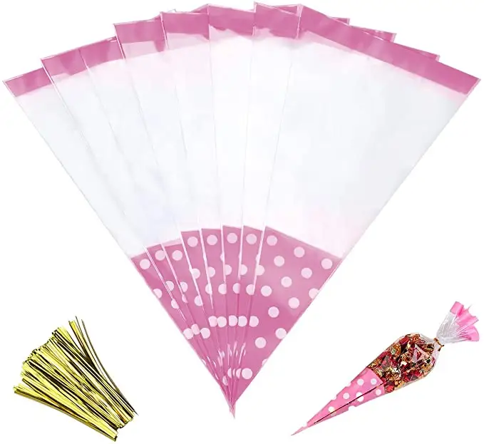 Clear Cone Printed Candy Bags Cellophane Plastic Sweet Treat Bag