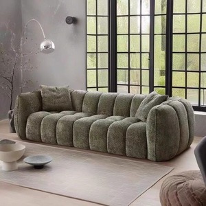 Canapé droit en tissu chenille rétro français, style crème moderne, pour petit salon de style mid-century - Product Image 1
