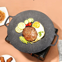 Panci pemanggang BBQ Korea multifungsi, alat masak barbekyu luar ruangan anti lengket portabel besi cor panci pemanggang terbuat dari logam