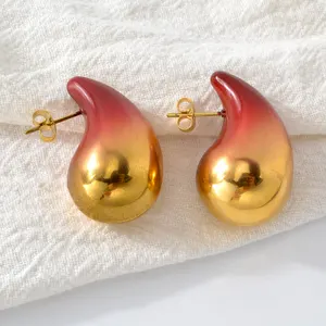 NEU Angekommen 18 Karat vergoldeter Edelstahl nicht trüben wasserdichte Wasser tropfen Ohrringe Frauen