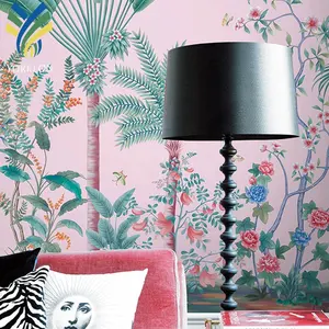Custom Modern Luxury Fabric PVC Sticker 3D 5D Ceiling Kids Living Room Home Decoration Pink Floral Mural Wallpaper