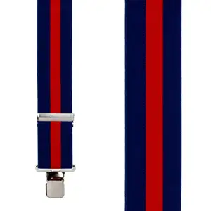 Navy Red Stripe And Solid Color Leather Suspender With Metal Clips Fashionable Men's Accessory For Gifts