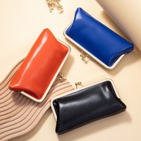 Tas Clutch Multi-Fungsi Kulit Asli Retro Wanita Dompet Panjang Gaya Eropa Amerika Sederhana dengan Penutup Kancing Organizer