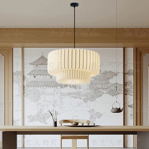 Lustre en tissu de style japonais, lumière LED ronde blanche, pour restaurant, salon, chambre à coucher, salon de thé, maison d'hôtes Zen - Product Image 5