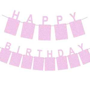 Ghirlanda Decorativa per Feste di Compleanno a Tema 'Happy Birthday' con Bandierine in Carta Glitterata per Decorazioni Murali - Product Image 2