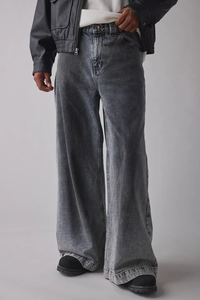 جينز جينز رجالي فضفاض واسع الساق كاجوال جيد التهوية بنطال صيفي قابل للغسل مع تصميم ثلاثي الأبعاد بسحّاب أزرار منسوج - Product Image 2