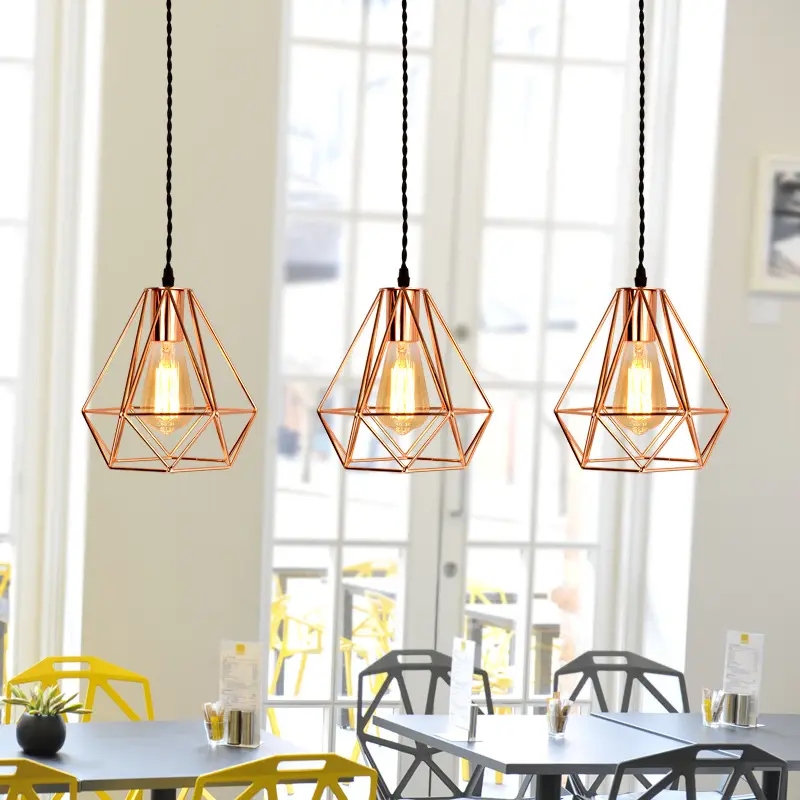 Pendant Light Gold Hanging Light Fixture with Plug in Cord On/Off Switch Vintage Metal Cage Pendant Light Fixtures