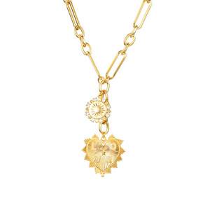 Collar con colgante <span class=keywords><strong>de</strong></span> sol y corazón <span class=keywords><strong>de</strong></span> amor, cadena <span class=keywords><strong>de</strong></span> eslabones chapada en oro, <span class=keywords><strong>de</strong></span> fábrica 21Y - Product Image 4