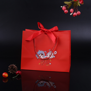 Bolsa de papel de compras impresa con lazo rojo rosa de lujo personalizada para tienda de perfumes, artesanía hecha a mano, bolsas de compras de agradecimiento - Product Image 5
