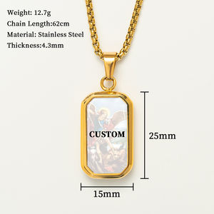 GIVELUCK Pendentif Octogone Rectangle Saint-François d'Assise avec scène d'animaux, Service de personnalisation rapide 24h pour bijoux catholiques - Product Image 2