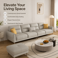 Sofá Minimalista Gris de 4 Plazas con Cojines Acolchados y Patas de Madera para Sala de Estar, Vestíbulo de Hotel, Apartamento u Oficina