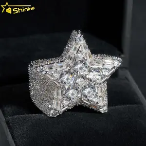 Pass Diamond Tester Fancy Shape Star Rings Iced Out 925 Sterling Silver Moissanite Hip Hop Ring