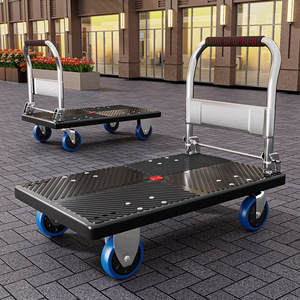 Steel Flatbed Hand Cart Four Wheel Foldable <b>Transport</b> Cart For Household And Delivery Use - Product Image 1