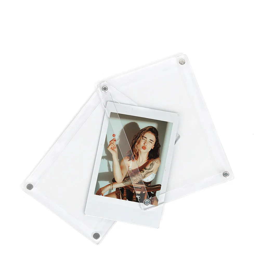 Tamaño personalizado biodegradable gran oferta de plástico acrílico magnético imán de nevera marcos de fotos de acrílico transparente