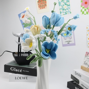2025 SYWholesale New <strong>Blue</strong> Wedding Decorative Stem Rose Plants Bundle <strong>Tulip</strong> Knitted Bouquet Valentines Day Gift Crochet <strong>Flowers</strong> - Product Image 4