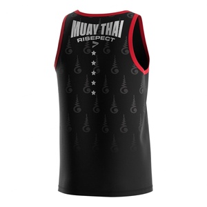 Vêtements de sport décontractés en sublimation pour la boxe thaïlandaise, uniforme de compétition, t-shirt noir, gilet d'entraînement – Vente en gros - Product Image 2
