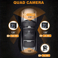 Caméra embarquée 4 canaux 1080P Full HD avant, intérieur, arrière avec Wi-Fi intégré, vision nocturne et moniteur de stationnement