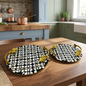 Plateau de service rond en nacre style marocain pour thé et café, vente directe usine, plateau de décoration pour la maison et ustensiles de cuisine - Product Image 6
