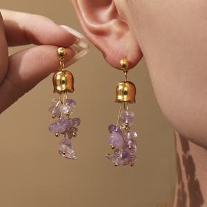 BINSHUO Кристалл колокольчик Орхидея кисточки Длинные Стильные сказочные темпераментные серьги из нержавеющей стали для женщин - Product Image 1