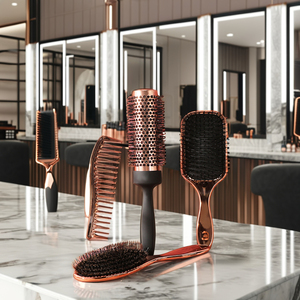 Set de Cepillo y Peine 5 en 1 de Cerámica para Desenredar el Cabello en Oro Rosa con Cepillo de Paleta de Cerdas de Jabalí y Cepillo Colorido para Extensiones, Compacto para Uso en Salón - Product Image 4