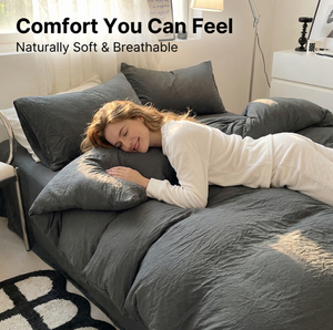 Parure de lit quatre pièces en coton lavé couleur unie moderne, ultra douce, durable, respirante, résistante <span class=keywords><strong>à</strong></span> la décoloration et aux plis, pour toutes les saisons - Product Image 5