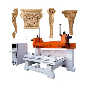 5 Axis woodworking Equipment,Multi Head 3d Rotary CNC Router Machine/ Furniture Legs Pillars Making Machine