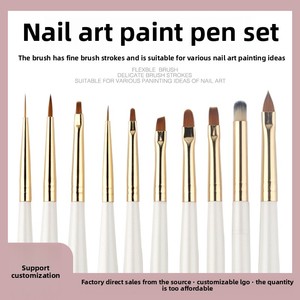 Pinceau à ongles 3D style japonais, manche en bois, poils synthétiques, plat, pour gel, sculpture, liner, stylo à friser - Product Image 5