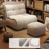 Fauteuil lounge en L monoplace, style tatami, tendance, couleur crème, revêtement bouclé, minimaliste, inclinable, pour salon