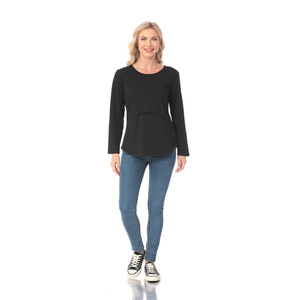 Haut d'allaitement pour femme enceinte à manches longues, double couche, col rond, en jersey doux, vêtements décontractés de <span class=keywords><strong>grossesse</strong></span>, vert - Product Image 5
